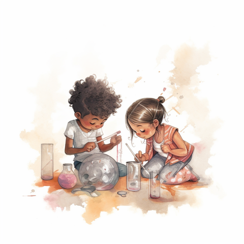 Two children doing science together