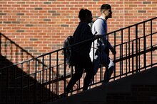 undergraduates walking up stairs of Psychology Building