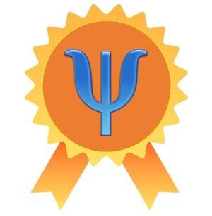 The letter Psi on an stylized award ribbon