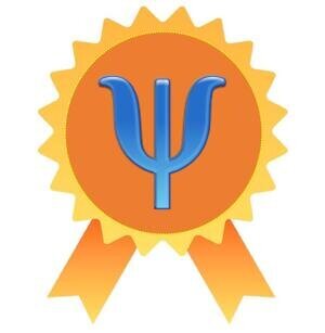 The letter Psi on an stylized award ribbon