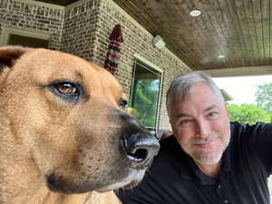 Miso and me at our home in Texas not long before the move.