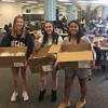 Distributing 2019 spring stress packets: L-R: Grace, Sarah, Insia